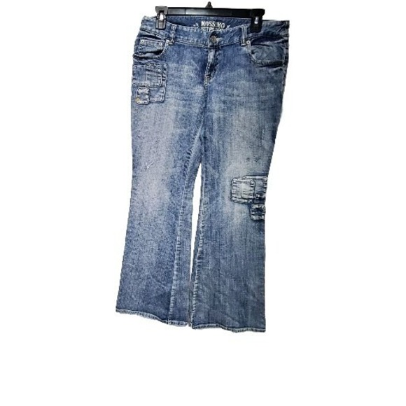 Mossimo Supply Company Jeans Womens Size 11 Super Flare Patch Work Designs - Picture 1 of 12